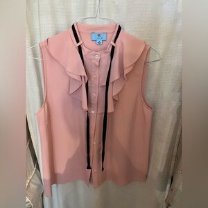 Pink Sleeveless Ruffle Blouse